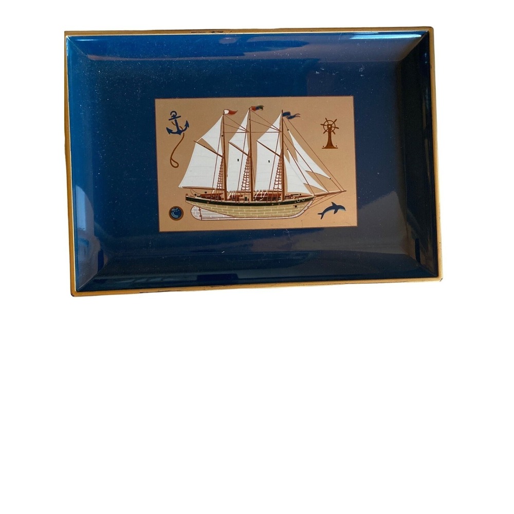 Otagiri Blue Plastic Desk Set Clipper Sailing Ship Coasters Tray Set - Picture 5 of 9